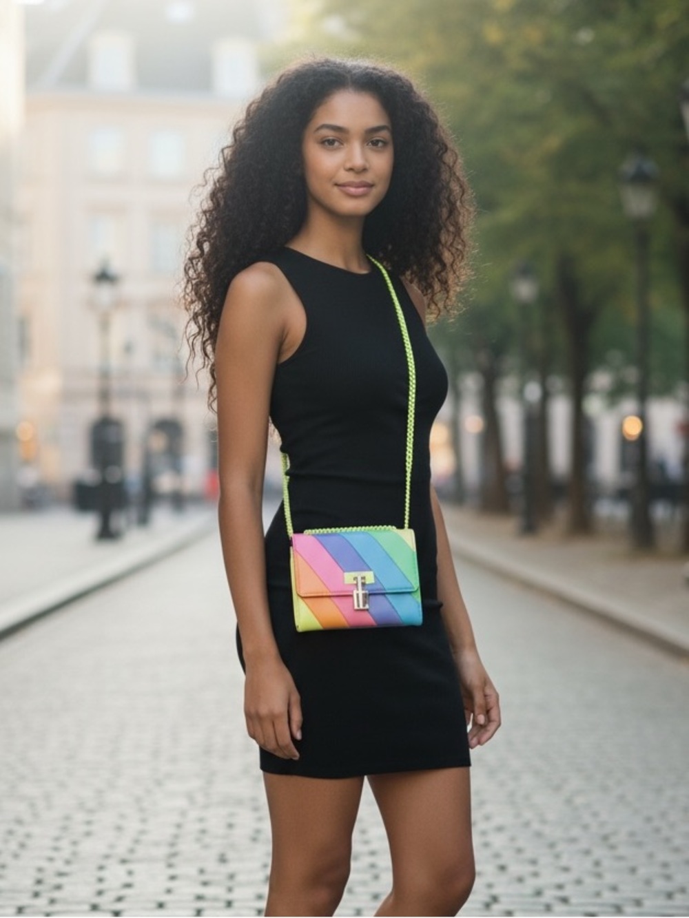 Kurt Geiger London Brixton Rainbow Leather Chain Wallet Neon Stripe Crossbody Ba - Picture 2 of 11
